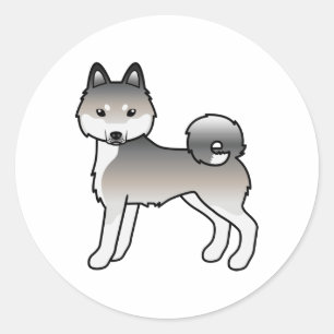 Pegatina Redonda Klee Kai Alaskan gris y blanco perro de dibujos an