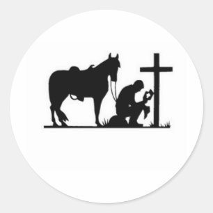 Pegatina Redonda Kneeling Cowboy