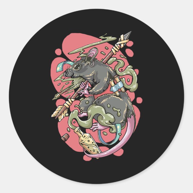 Pegatina Redonda Knight Rat (Anverso)