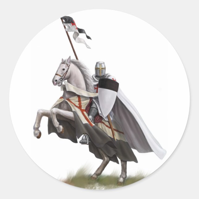 Pegatina Redonda Knight Templar montado (Anverso)