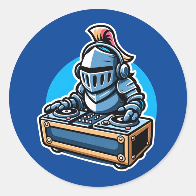 Pegatina Redonda Knight Turntablist - Diseño de Personalizado de DJ (Anverso)