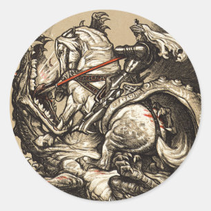 Pegatina Redonda Knight vs. Dragon
