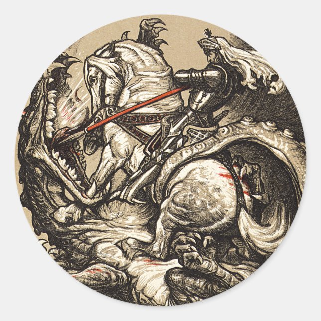 Pegatina Redonda Knight vs. Dragon (Anverso)