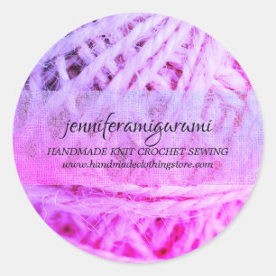 Pegatina Redonda Knit Crochet Yarn Amigurumi Maker Pink