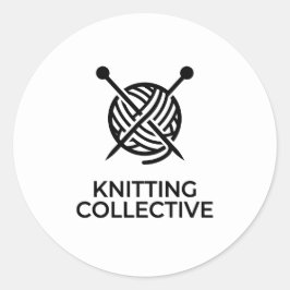 Pegatina Redonda Knitting Collective Noir Logo Minimaliste Tricot