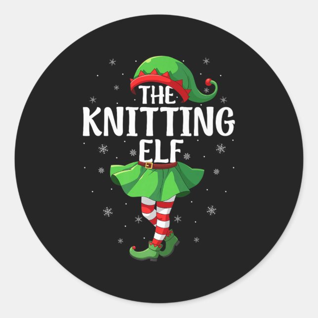 Pegatina Redonda Knitting Elf Christmas Girls Women Elf Squad Xmas  (Anverso)