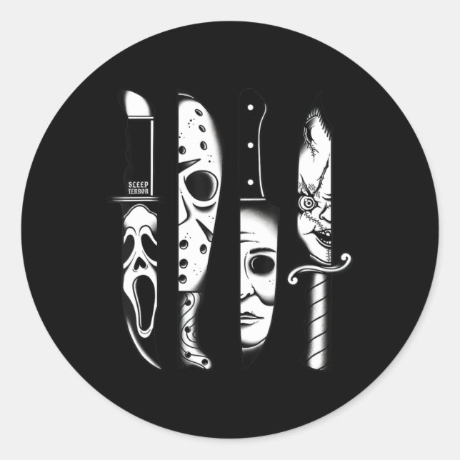 Pegatina Redonda Knives Horror Película Viernes Halloween Horror Gó (Anverso)