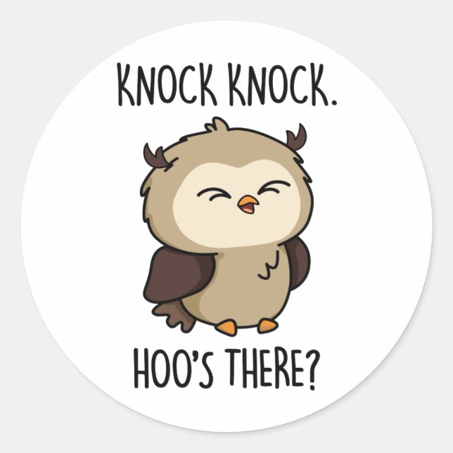 Pegatina Redonda Knock Knock Hoos There Funny Owl Pun (Anverso)