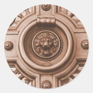 Pegatina Redonda Knock Knock - Tocador de la puerta del casco antig