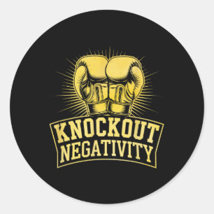 Pegatina Redonda Knockout Negatividad Boxer Fuerza Deportiva Gym At