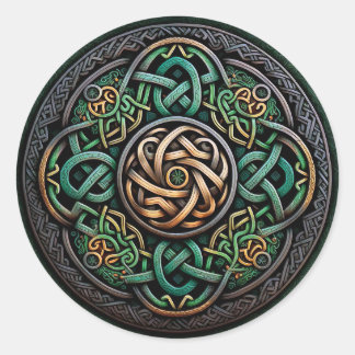 Pegatina Redonda Knot Celtic Green Gold Knotwork