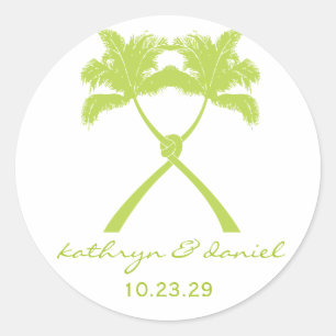 Pegatina Redonda Knot Palm Trees Beach Boda tropical Moda moderna