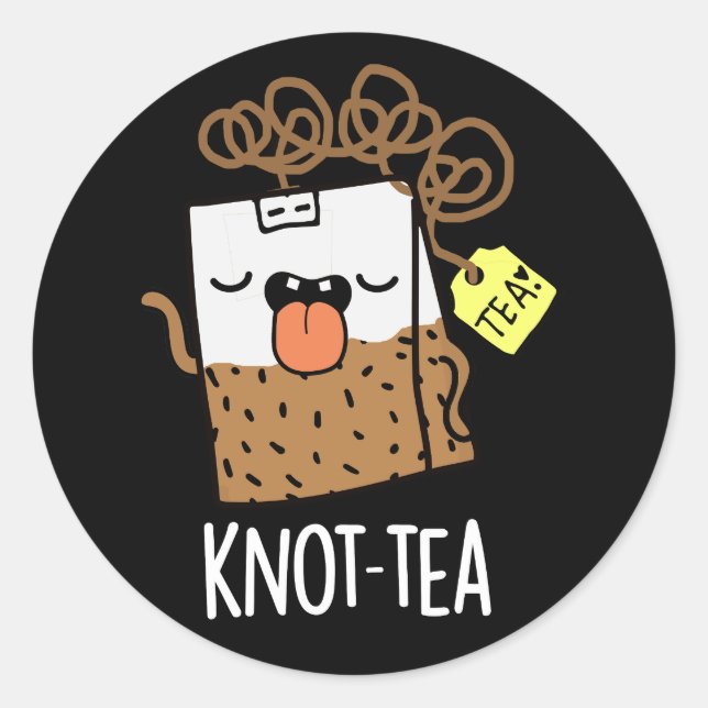 Pegatina Redonda Knot-tea Funny Tea Pun Dark BG (Anverso)