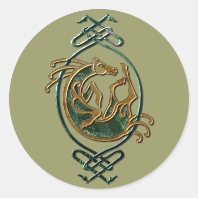 Pegatina Redonda Knotwork del caballo celta - Piedra (Anverso)