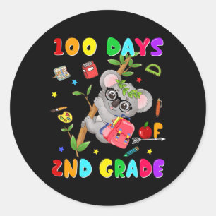 Pegatina Redonda Koala, 2º Grado, Feliz 100 Días De Sc