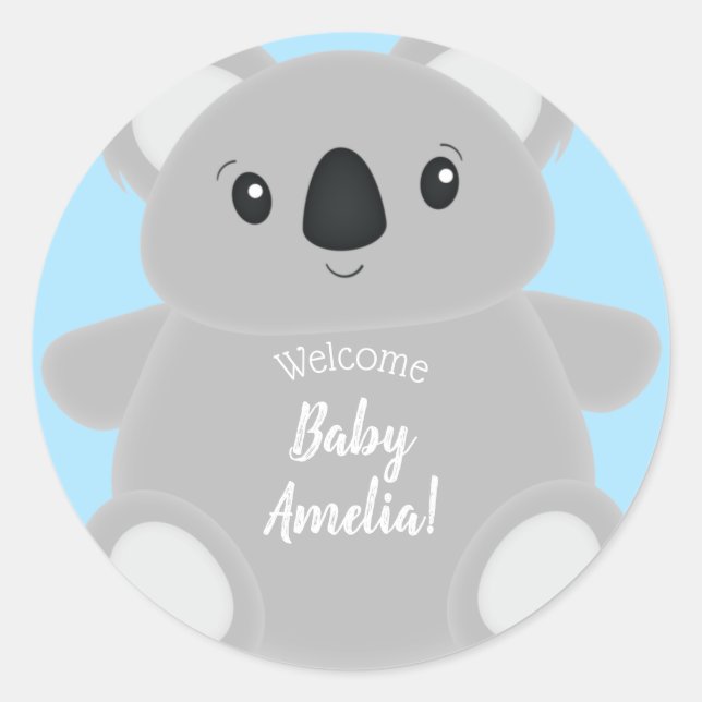 Pegatina Redonda Koala Bear Baby Shower (Anverso)