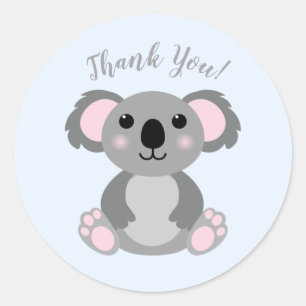 Pegatina Redonda Koala Bear Baby Shower Blue