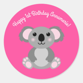 Pegatina Redonda Koala Bear Cute Kid Birday Party