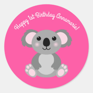 Pegatina Redonda Koala Bear Cute Kid Birday Party