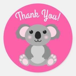 Pegatina Redonda Koala Bear Cute Kid Birday Party Gracias