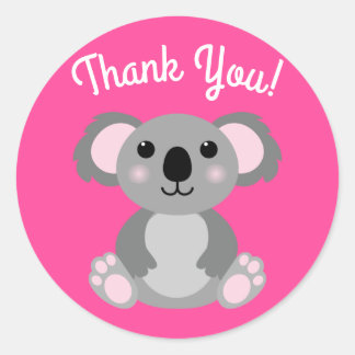Pegatina Redonda Koala Bear Cute Kid Birday Party Gracias