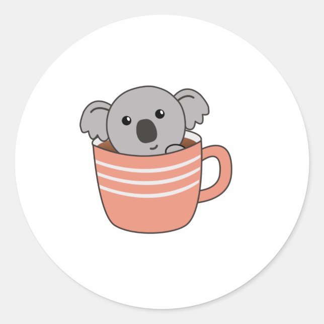 Pegatina Redonda Koala Café Copa Animales Cute Koalas (Anverso)