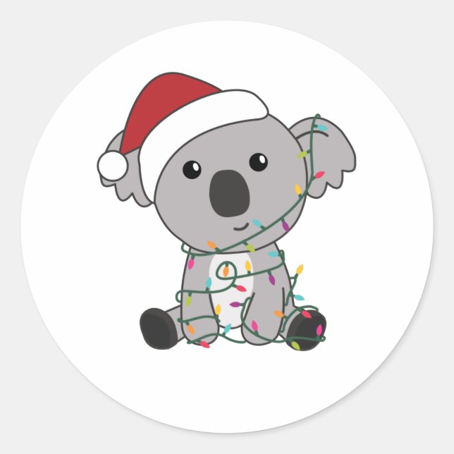 Pegatina Redonda Koala Christmas Snow Winter Animals Koalas (Anverso)