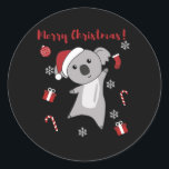 Pegatina Redonda Koala Christmas Snow Winter Animals Koalas<br><div class="desc">The Koala for Christmas with fairy lights. Funny animals with gifts and snow to the holidays. Also funny for Christmas in July. Koalas are sweet animals and perfect for Christmas.</div>