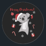 Pegatina Redonda Koala Christmas Snow Winter Animals Koalas<br><div class="desc">The Koala for Christmas with fairy lights. Funny animals with gifts and snow to the holidays. Also funny for Christmas in July. Koalas are sweet animals and perfect for Christmas.</div>
