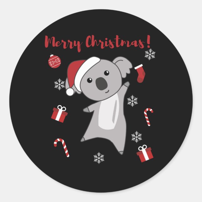 Pegatina Redonda Koala Christmas Snow Winter Animals Koalas (Anverso)