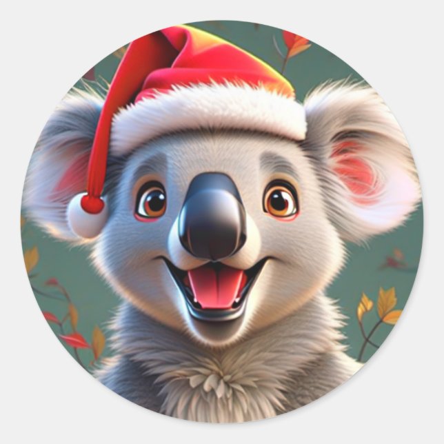 Pegatina Redonda Koala Claus: ¡Los Navidades Difundiendo Alegría! (Anverso)