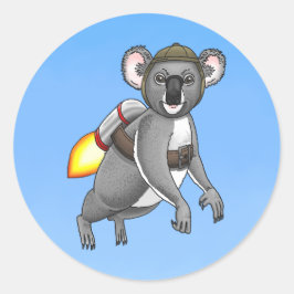 Pegatina Redonda Koala Cohete