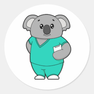 Pegatina Redonda Koala como enfermera con bloc de notas