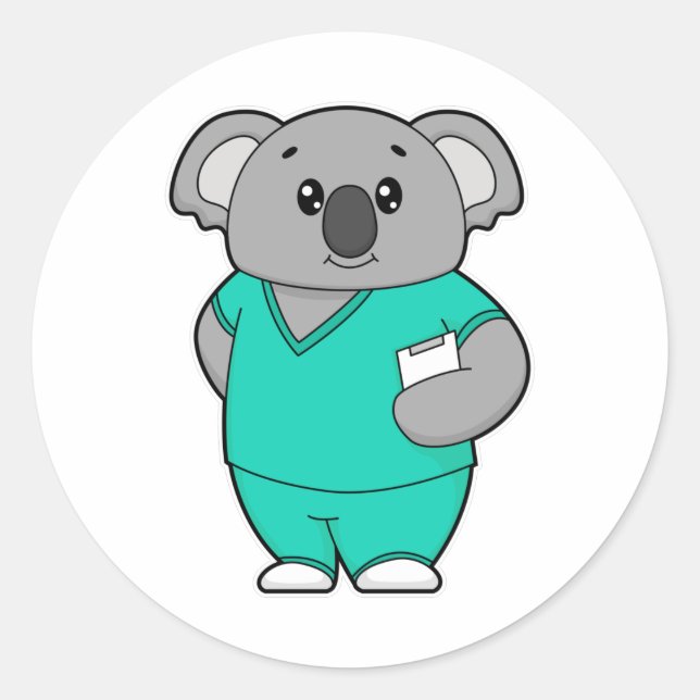 Pegatina Redonda Koala como enfermera con Notepad (Anverso)