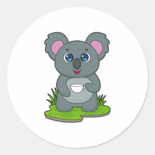 Pegatina Redonda Koala con café