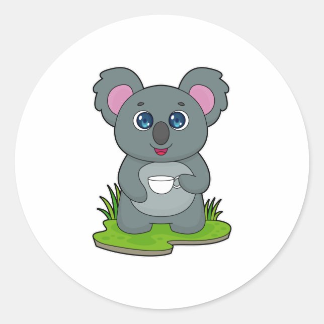 Pegatina Redonda Koala con café (Anverso)
