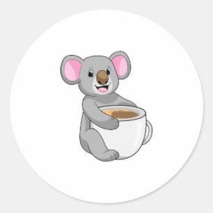 Pegatina Redonda Koala con Copa de Café