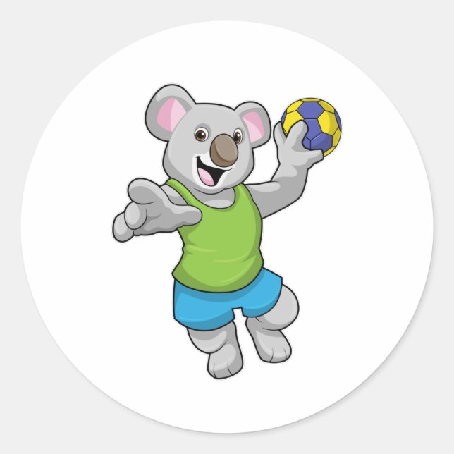 Pegatina Redonda Koala con deportes de balonmano (Anverso)