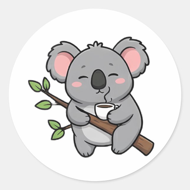 Pegatina Redonda Koala de Café (Anverso)