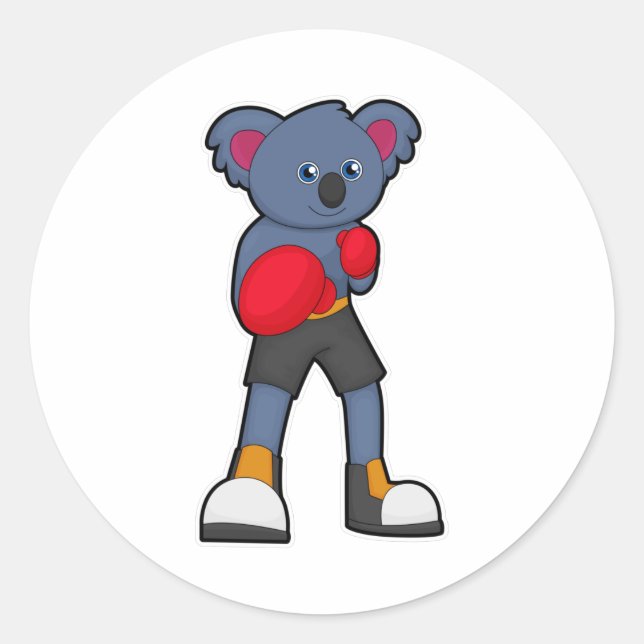 Pegatina Redonda Koala en boxeo con guantes de boxeo (Anverso)