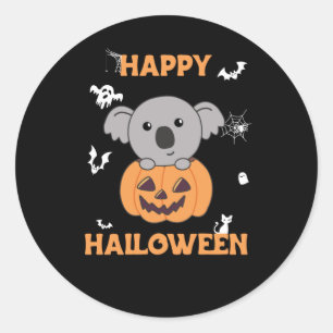 Pegatina Redonda Koala En Calabaza Dulce Koalas Feliz Halloween