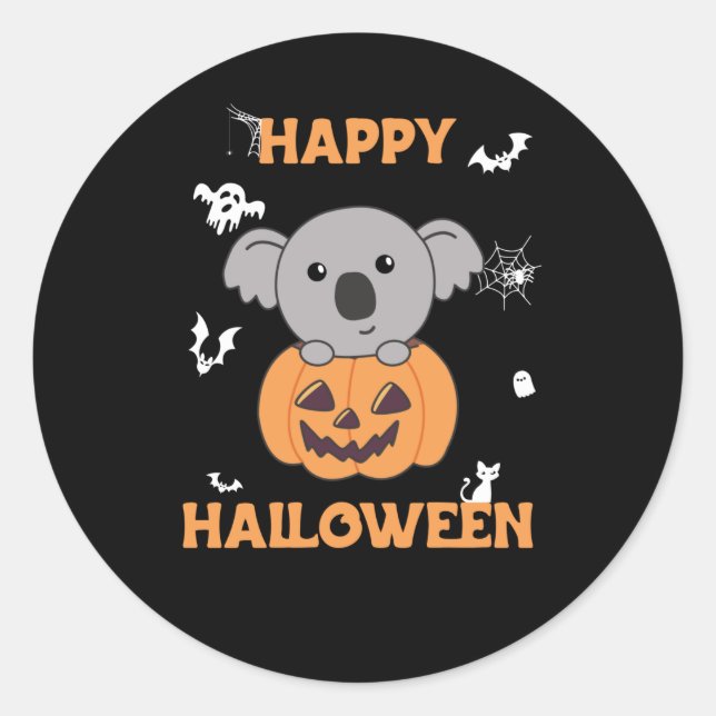 Pegatina Redonda Koala En Calabaza Dulce Koalas Feliz Halloween (Anverso)