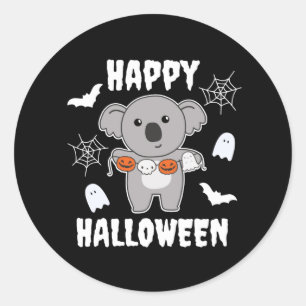 Pegatina Redonda Koala Feliz disfraz de bompkin de Halloween