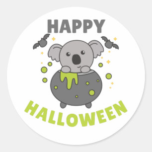 Pegatina Redonda Koala Feliz Halloween Cauldron Bat Classic Round S
