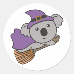 Pegatina Redonda Koala Halloween Brujas Niños Vestidos Clásicos R