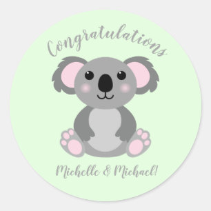 Pegatina Redonda Koala lleva a Baby Shower Blue Boy