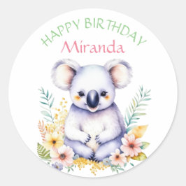 Pegatina Redonda Koala Tuvo Feliz Cumpleaños A Chicas Temáticos