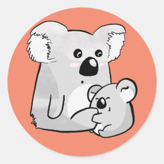 Pegatina Redonda Koala y su bebé