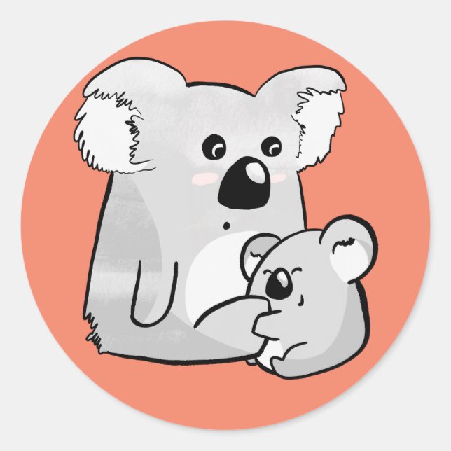 Pegatina Redonda Koala y su bebé (Anverso)