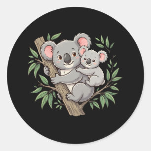 Pegatina Redonda Koalas kawaii madre e hijo